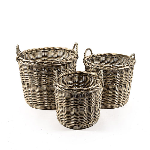 Set 3 Cesti con intreccio in vimini naturale porta legna robusto con manici