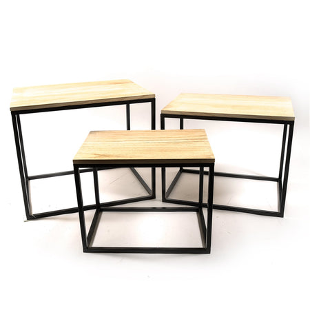 Set 3 Tavolini in metallo e Legno per arredamento interno ed esterno