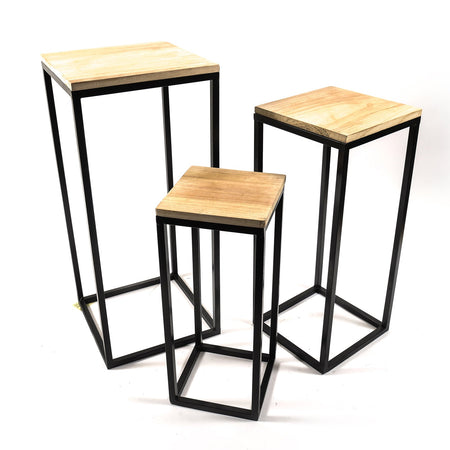 Set 3 Tavolini in metallo e Legno per arredamento interno ed esterno