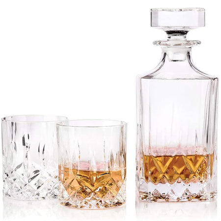 Set Bottiglia decanter da Whisky con 6 bicchieri in vetro intagliato 900 ml