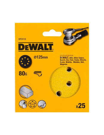 Set di 25 Dischi per levigatrici rotorbitale 125 mm DeWALT DT3113-QZ (grana 80)