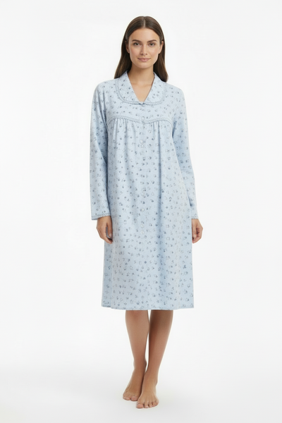 Silvia Camicia da notte flanella per signora con colletto invernale 100% cotone 2512S40