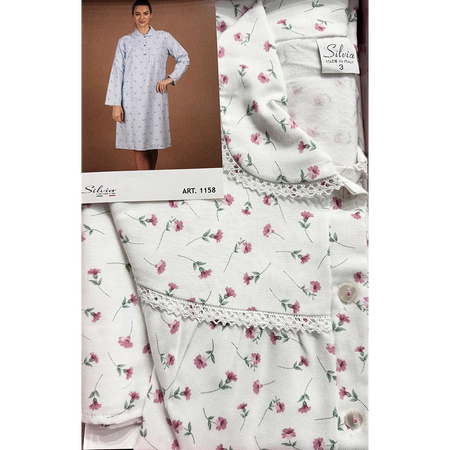 Silvia Camicia da notte flanella per signora con colletto invernale 100% cotone 2512S40