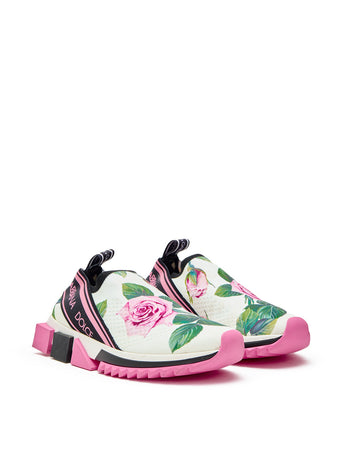 Dolce &amp; Gabbana Sneakers in Maglina con Stampa Rose da donna