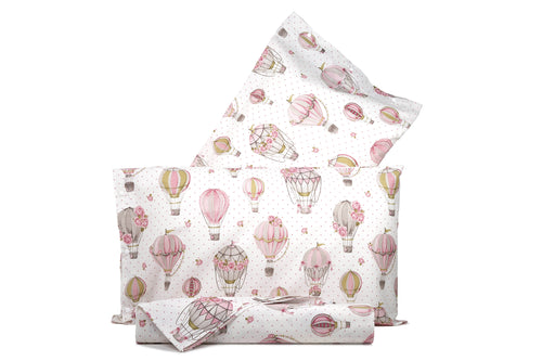 Set copripiumino federe letto parure copripiumino stampa fantasia 100% cotone Made in Italy Mongolfiere Rosa - SmartDecoHome
