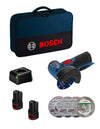 Smerigliatrice BOSCH GWS 12V-76 (2 x 2,0 Ah + GAL12V-20 + Dischi + Borsa)