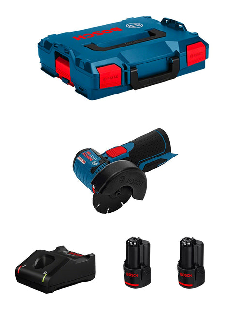 Smerigliatrice BOSCH GWS 12V-76 (2 x 3,0 Ah + GAL12V-40 + L-Boxx 102)