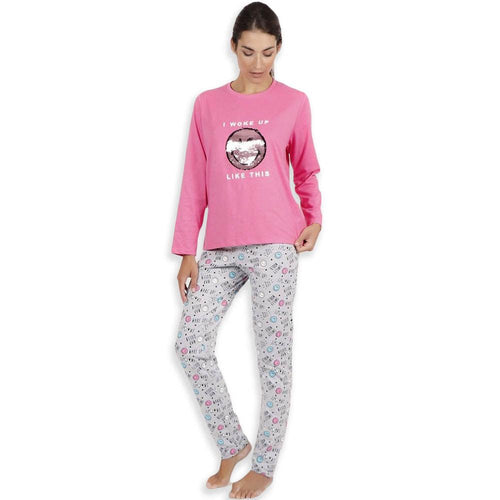 Smiley Pigiama da Donna Invernale in caldo Cotone 54741 S33 - Passarelli Biancheria