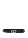 Dolce & Gabbana Cintura in Pelle Marrone con Logo DG da uomo