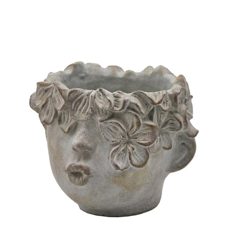 Statua decorativa "Faces" testa con vaso da giardino per veranda in Cemento