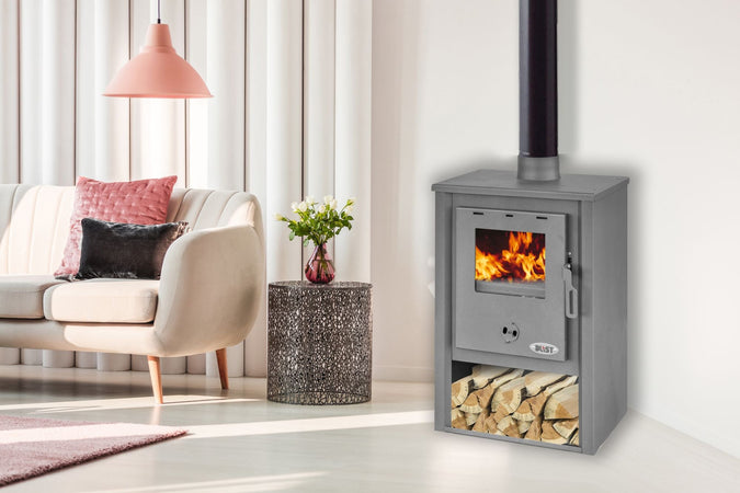 Stufa a legna con vano portalegna blist b1 potenza termica 9 kw 100 m3 colore antracite