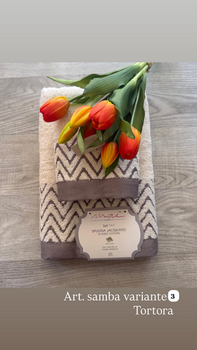 Set Asciugamani 1+1 Via Roma 60 Samba – Spugna di Cotone Jacquard 420 gr/m²