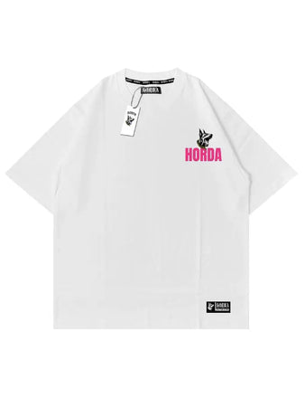 T-shirt Bianca 100% Cotone Boxy Fit Horda X3 women's t shirts & man Horda Brand Streetwear rossa fronte