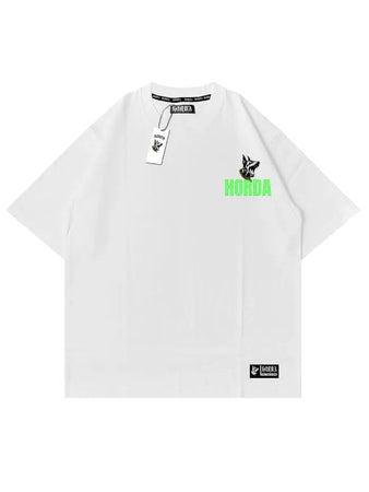 T-shirt Bianca 100% Cotone Boxy Fit Horda X3 women's t shirts & man Horda Brand Streetwear verde fronte