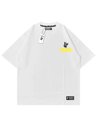T-shirt Bianca 100% Cotone Boxy Fit Horda X3 women's t shirts & man Horda Brand Streetwear gialla fronte