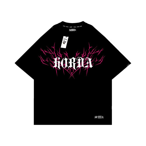 T-shirt Nera 100% cotone Boxy Fit Lightning clothing Horda Brand Streetwear