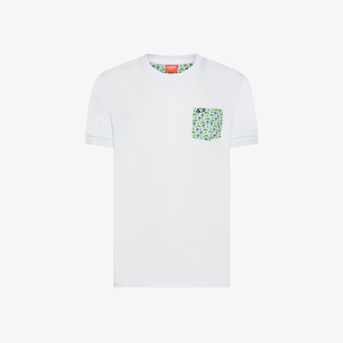 T-shirt uomo Sun68 bianca con taschino grafico azzurro in cotone