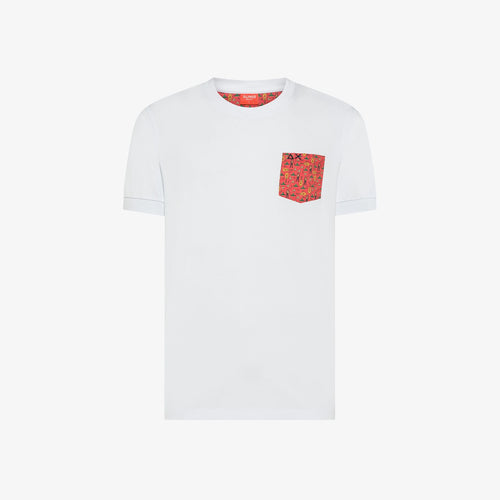 T-shirt uomo Sun68 bianca con taschino grafico rosso in cotone