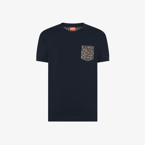 T-shirt uomo Sun68 blu navy con taschino grafico in cotone