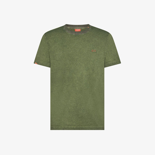 T-shirt uomo Sun68 verde scuro special dyed in cotone con ricamo a contrasto