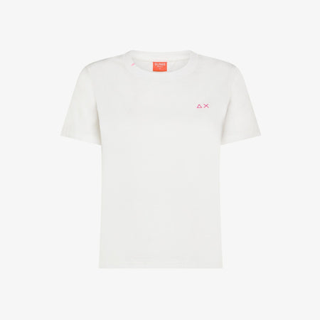 T-shirt donna Sun68 bianco panna special dyed in cotone con ricamo fluo
