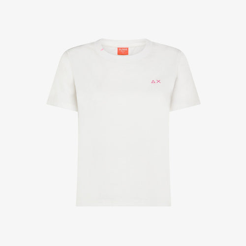 T-shirt donna Sun68 bianco panna special dyed in cotone con ricamo fluo