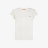 T-shirt donna Sun68 bianco panna in jersey di lino con ricamo fluo