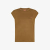 T-shirt donna Sun68 marrone volpe in jersey di lino con ricamo fluo