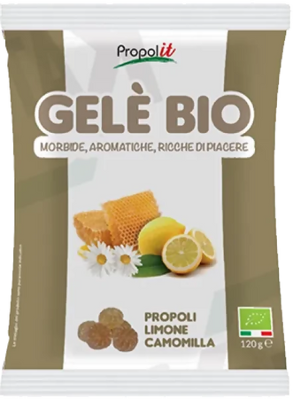 Gelé bio 120g : Propoli, Limone, Camomilla caramelle morbide, aromatiche e ricche di piacere naturale