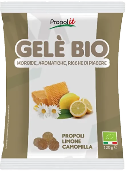 Gelé bio 120g : Propoli, Limone, Camomilla caramelle morbide, aromatiche e ricche di piacere naturale