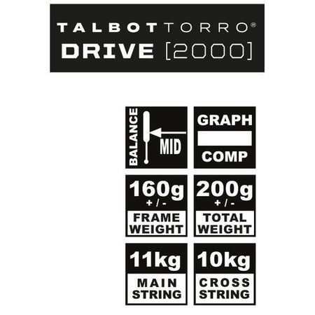 Racchetta - TALBOT TORRO - DRIVE 2000 - Corda US 500 - Piatto corde 500cm - Telaio 19mm/160g - 200g