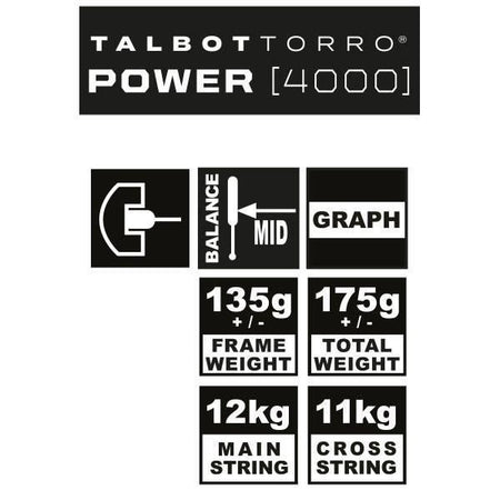 Racchetta da squash - TALBOT TORRO - POWER 4000 - Profilo a U - Corda US 500 - Testa 480cm - Telaio 18,2mm/135g - 175g