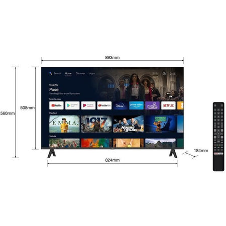 TCL 40FHD7900 - TV LED 40 (100 cm) - Full HD 1920x1080 - HDR10 - TV connessa Android - 2xHDMI 1.4 - WiFi