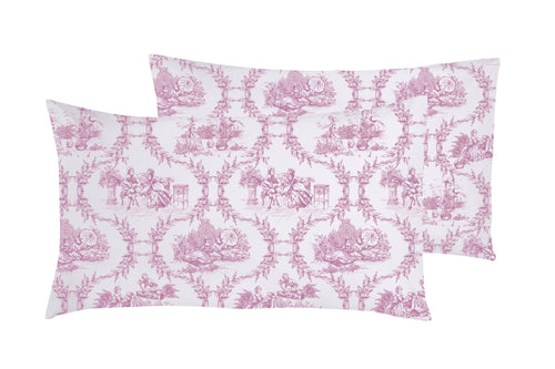 Set 2 federe coppia di federe stampa digitale 100% cotone Made in Italy Toile De Jouy Borgogna