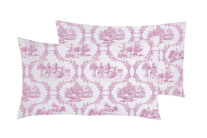 Set 2 federe coppia di federe stampa digitale 100% cotone Made in Italy Toile De Jouy Borgogna