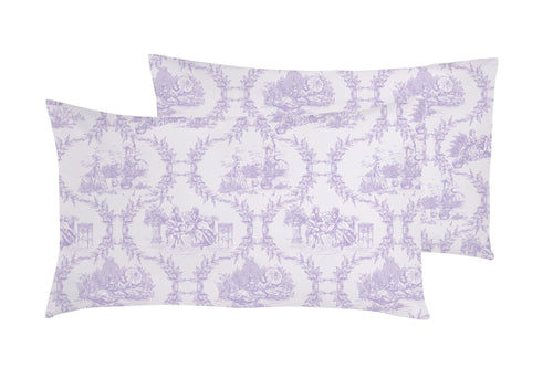 Set 2 federe coppia di federe stampa digitale 100% cotone Made in Italy Toile De Jouy Violetta