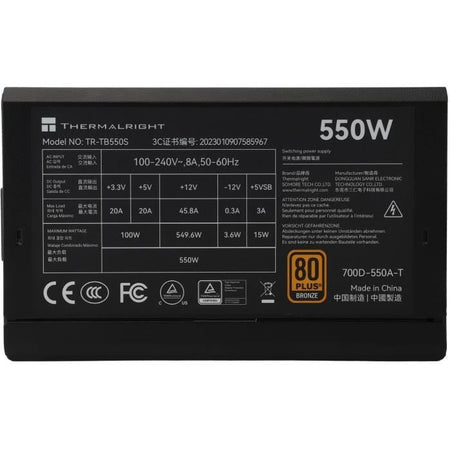 Alimentatore PC - THERMALRIGHT - TB550S - 550W - 80+ Bronzo - Non modulare - ATX 3.0 - Nero