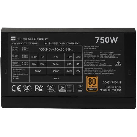 Alimentatore per PC - THERMALRIGHT - TB750S - 750 W - 80+ Bronze - Non modulare - ATX 3.0 - PCI-E Gen5 - Nero