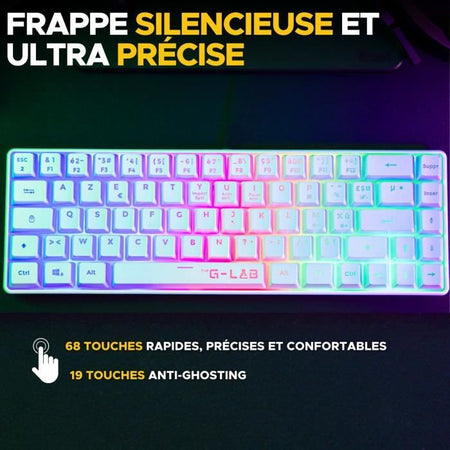 Tastiera da gioco - Membrana - The G-Lab - KEYZ HYDROGEN WL - Retroilluminazione arcobaleno - Wireless - Semi-meccanica - Azerty - Bianca