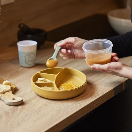 Piatto a ventosa - THERMOBABY - Silicone - Giallo Miele - A scomparti e antiscivolo