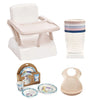 Booster della sedia per bambini + scatole di conservazione + scatola piatto a microonde + bavaglini semi-rigidi