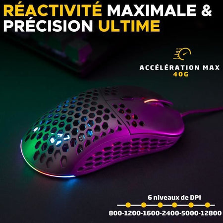 Mouse da gioco cablato - The G-Lab - KULT-OXYGEN - RGB - 12800 DPI - Nero