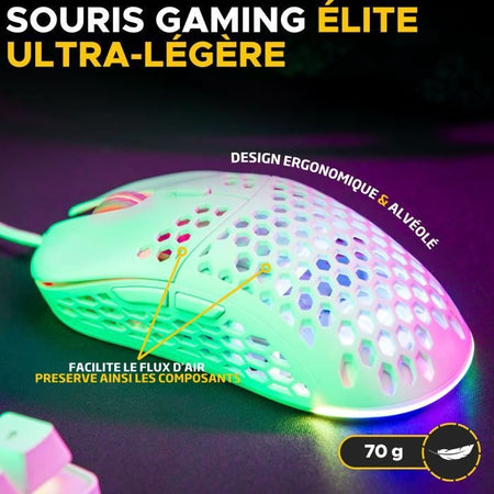 Mouse da gioco cablato - The G-Lab - KULT-OXYGEN - RGB - 12800 DPI - Bianco