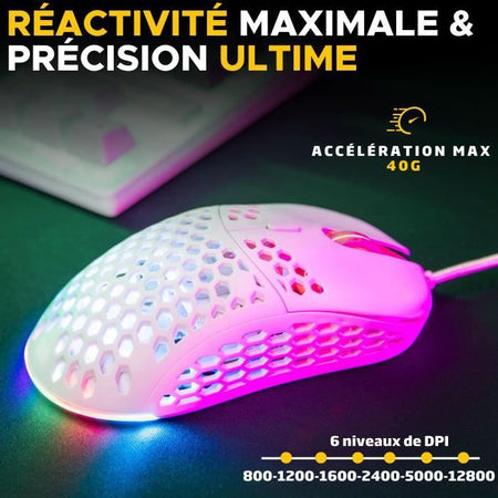 Mouse da gioco cablato - The G-Lab - KULT-OXYGEN - RGB - 12800 DPI - Bianco