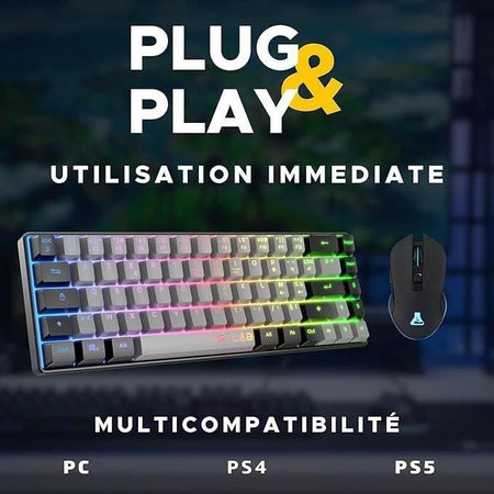 Pacchetto Gamer 2 in 1 - THE G-LAB - COMBO HYDRO - Mouse cablato - Tastiera cablata - Grigio/Nero - RGB