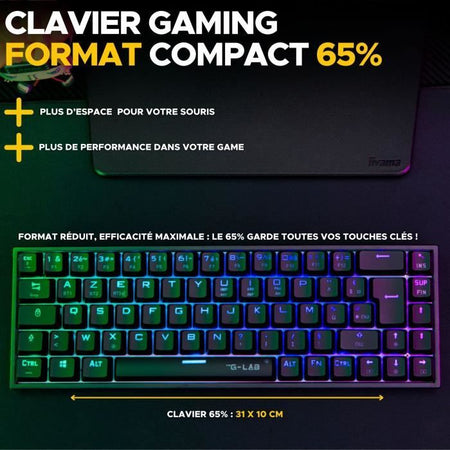 Tastiera da gioco - The G-Lab - KEYZ TITAN - Meccanica (interruttore rosso) - Cablata - RGB - Nera