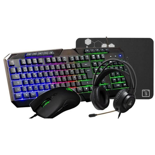 Pacchetto Gamer 4 in 1 - The G-Lab - COMBO NATRIUM - Mouse con cavo - Tastiera con cavo - Cuffie con cavo - Tappetino per mouse