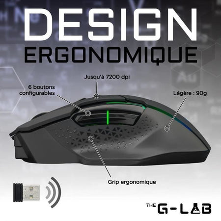 Mouse da gioco RGB wireless il g -lab 7200 dpi - nero