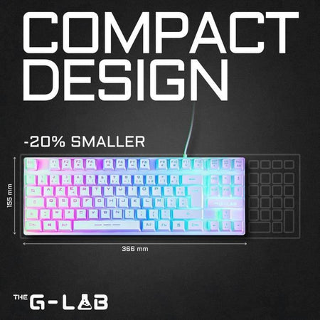 Tastiera da gioco - Membrana RGB TKL - THE G-LAB - KEYZ-CAESIUMT-W/FR - Layout FR - 12 scorciatoie - 100% personalizzabile - Bianca