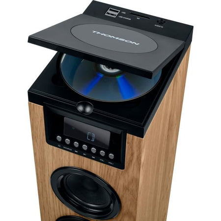 Altoparlante a torre - THOMSON - Nero/Legno - Bluetooth/CD/USB/SD, 60W, Radio FM, Telecomando, Alimentatore 230 V